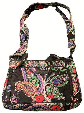 Vera Bradley Bandana Swirl Black Paisley Adjustable Crossbody Purse Handbag